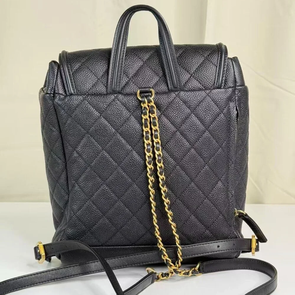 Chanel Black Caviar Filigree Backpack with Gold Accents & Quilted Design - Picture 3 of 9